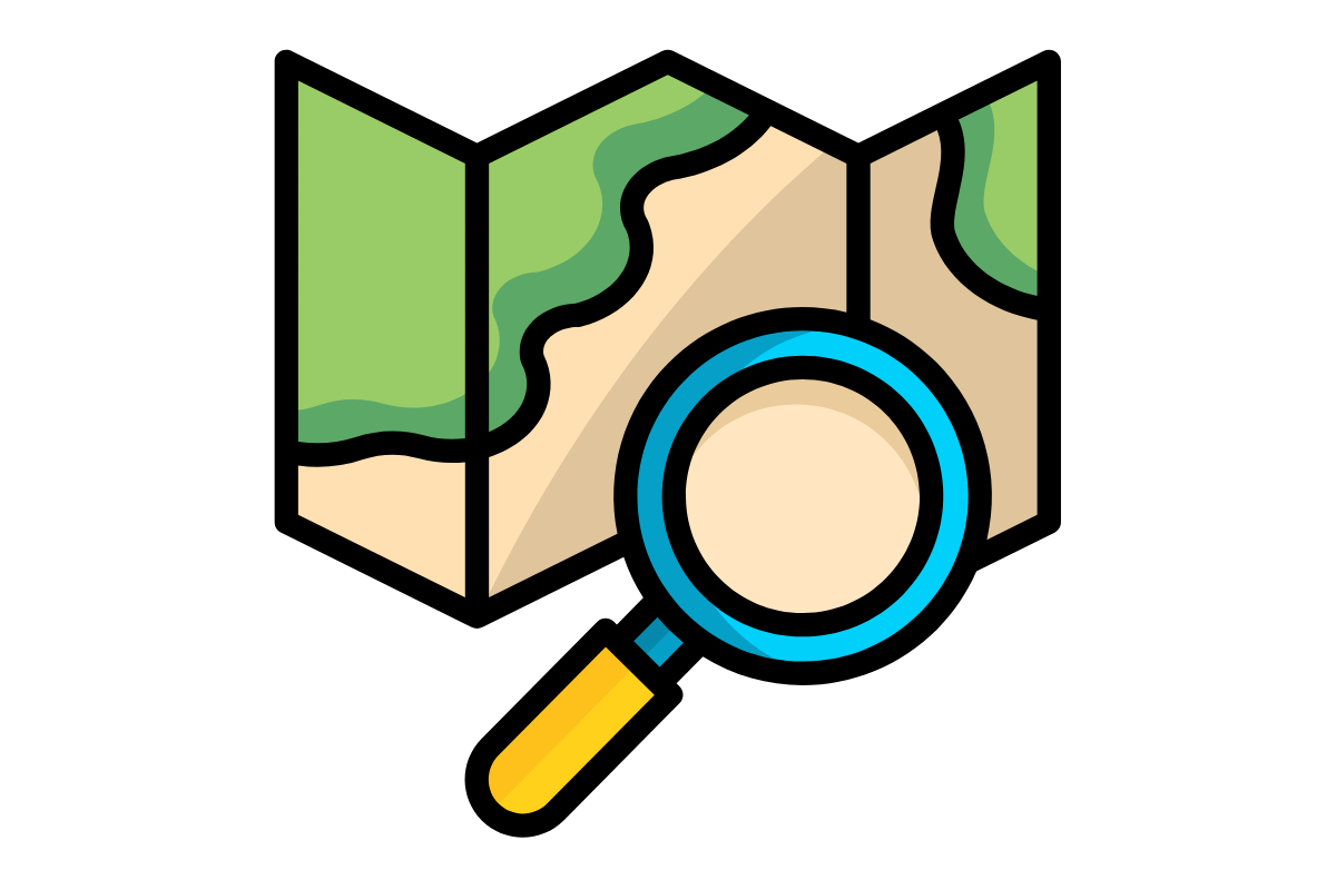 Map with magnifying glass